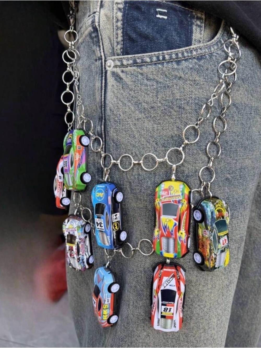 SHEIN Multi-Color Toy Car Charm Chain Belt with Silver Links